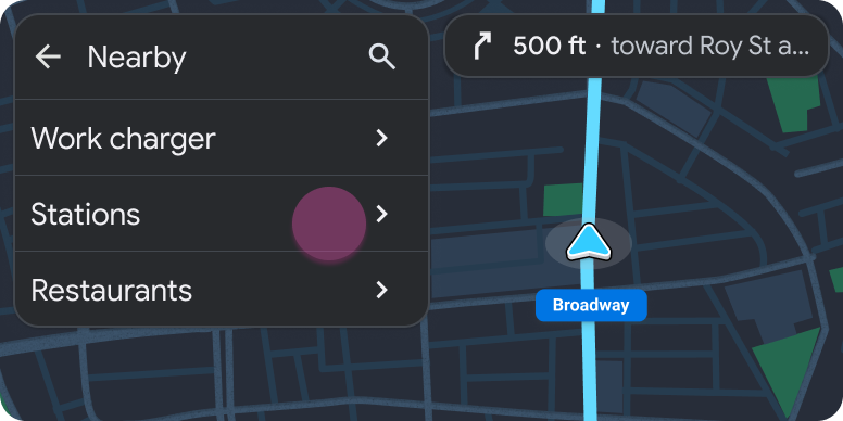 Modelo de mapa com lista de locais para adicionar uma parada