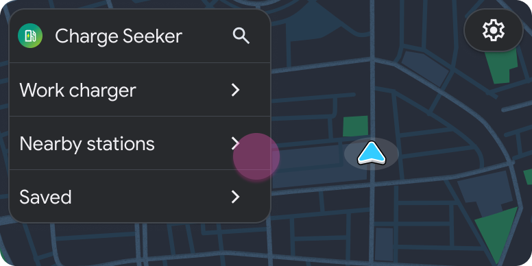 Plantilla de lista incluida en la plantilla Mapa + Contenido con Cargador de trabajo, Estaciones cercanas y Submenús Guardados