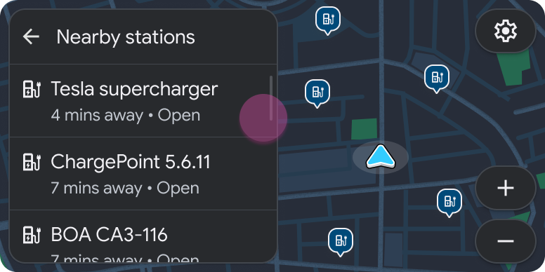 Map + Content template with embedded List with list of charging locations