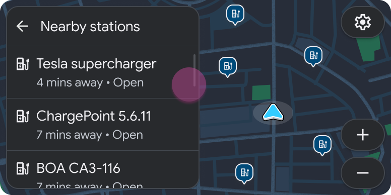 Carte et modèle de contenu avec liste intégrée contenant la liste des bornes de recharge