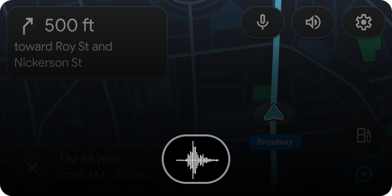 Plantilla de navegación durante el recorrido del usuario con superposición de voz