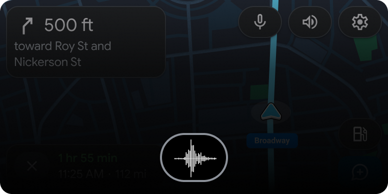 Navigation template during the user's journey with voice overlay