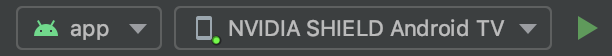 Android Studio のツールバーに Android TV デバイスが表示されている画像