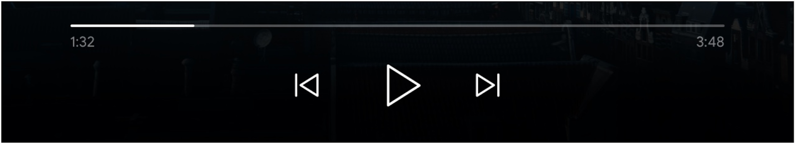 Imagen de los controles del reproductor multimedia: Se agregaron la barra de progreso, el botón “Reproducir” y los botones “Configurar la fila anterior” y “Cola siguiente”