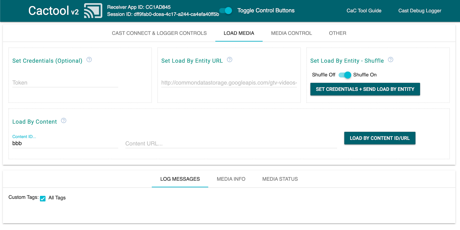 指揮與控制 (CaC) 工具「Load Media」分頁的圖片