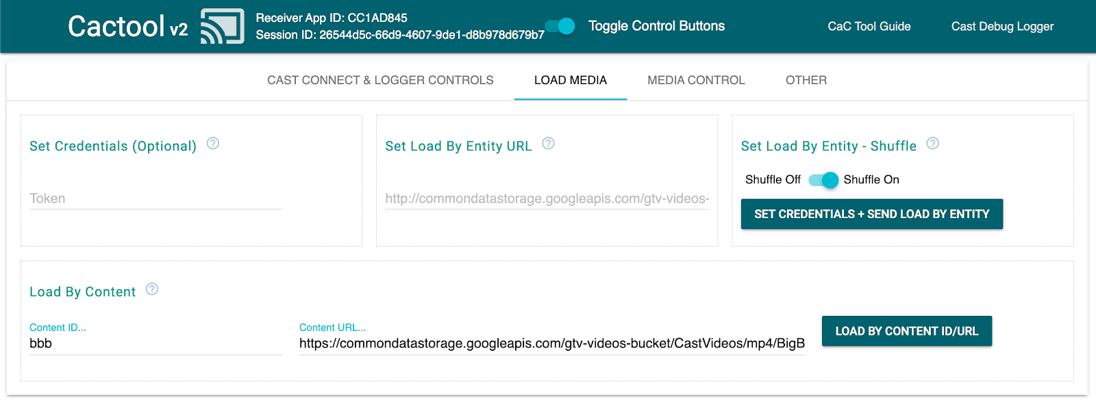 Image of the 'Load Media' tab of the Command and Control (CaC) Tool