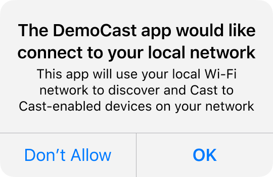 キャストのローカル ネットワークへのアクセス権のダイアログ イメージ