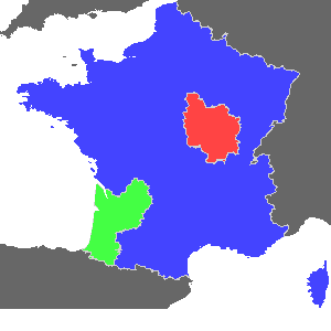 2 つの州がハイライト表示されたフランスの地図。