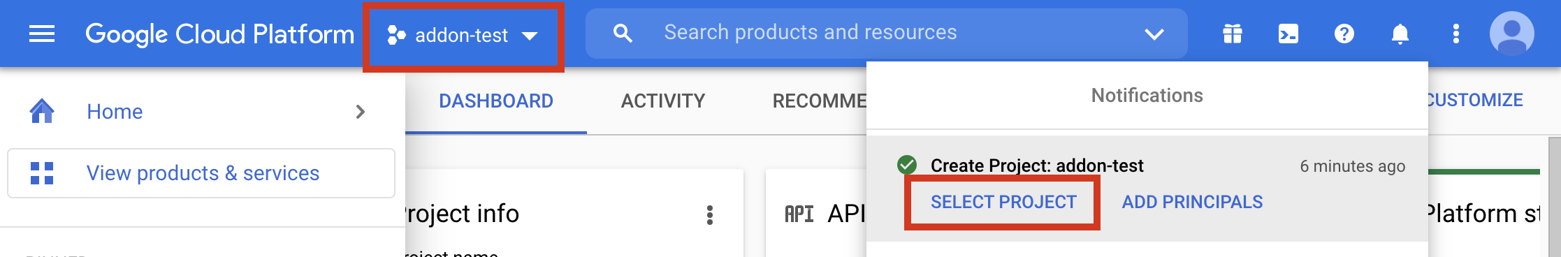 בחרו את הפרויקט במסוף Google Cloud