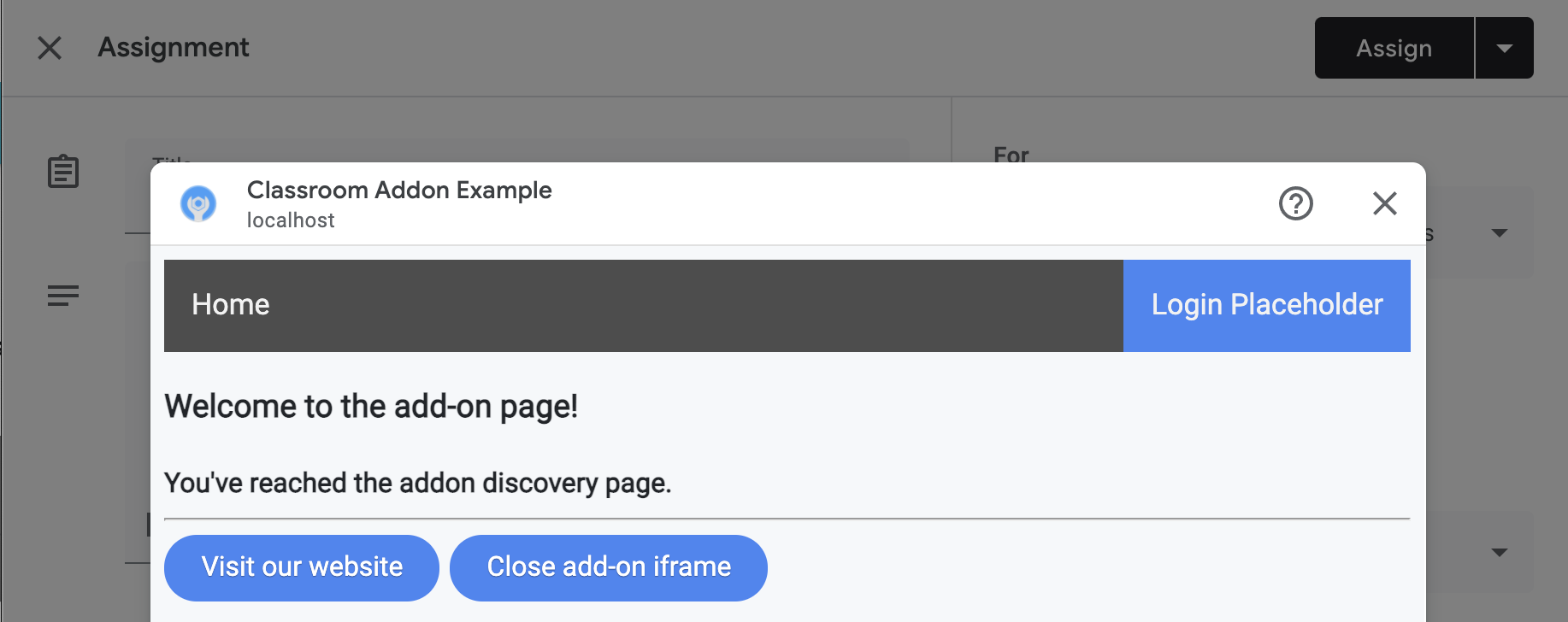 Example web app in iframe