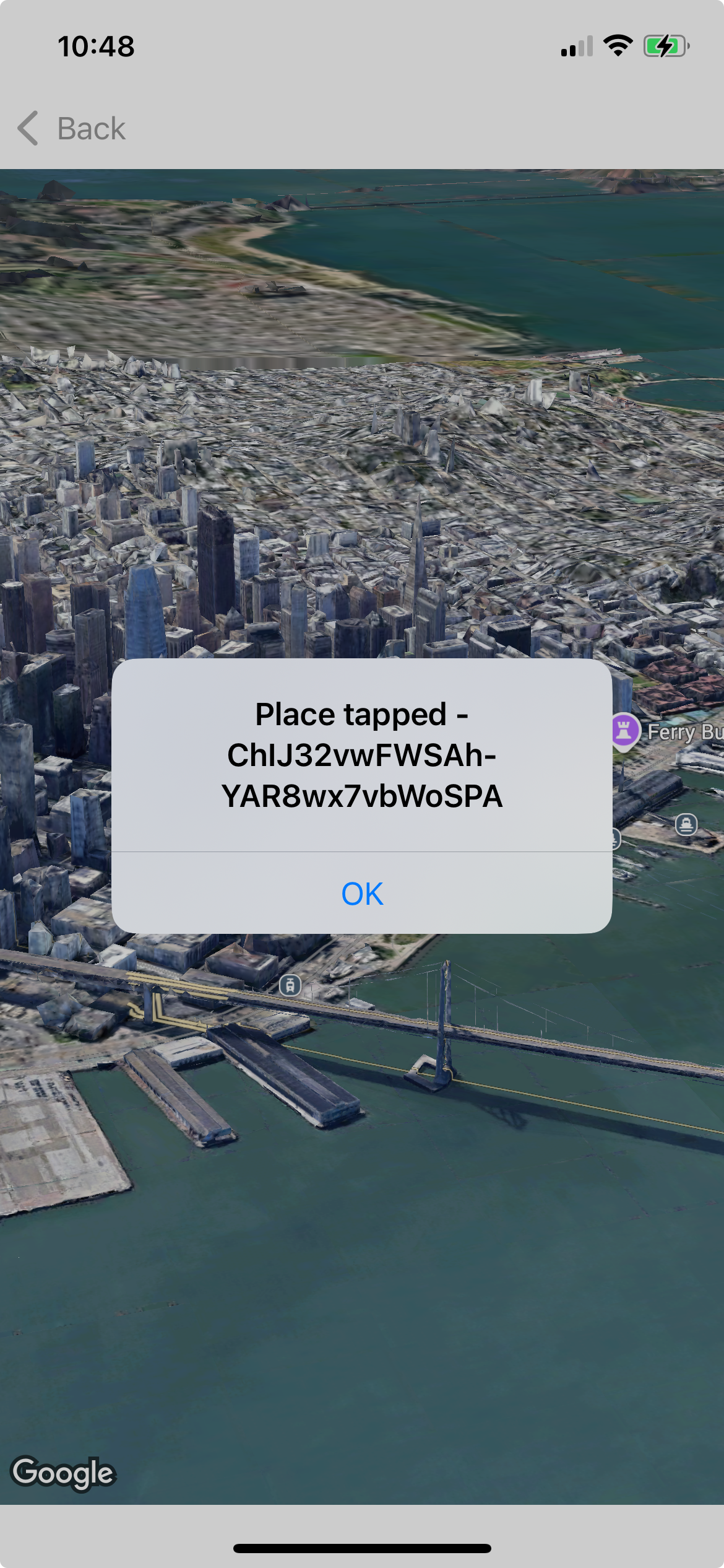 地圖顯示含有地點 ID 的彈出式視窗