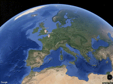 &quot;ภาพเคลื่อนไหวแสดงการคลิกและบินไปยัง Google France และบริเวณรอบๆ