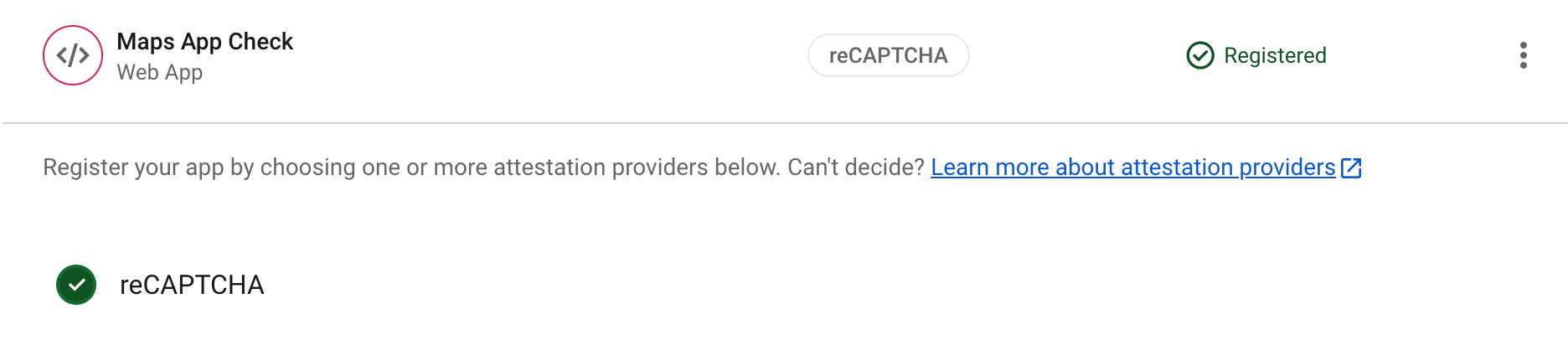 हरे रंग का सही का निशान, reCAPTCHA चालू होने की जानकारी दिखाता है