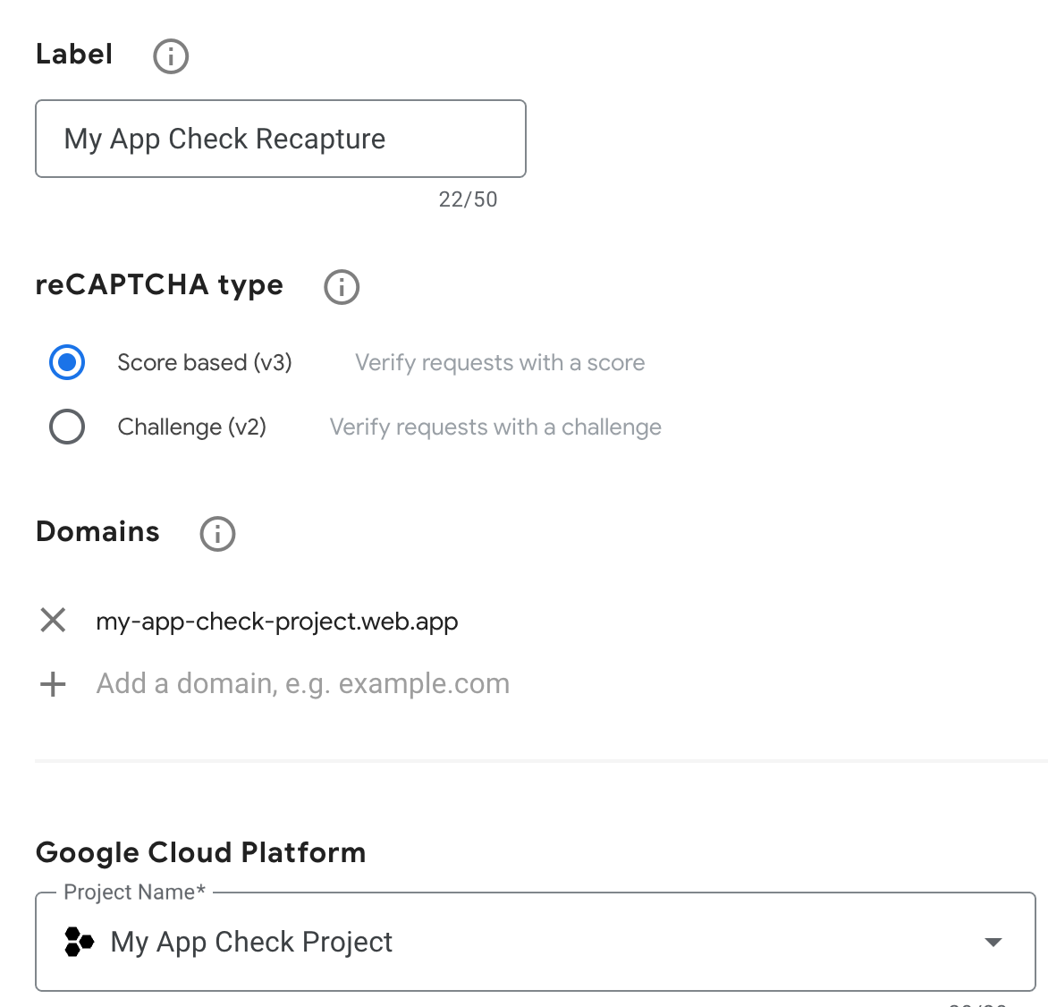 reCAPTCHA साइट को रजिस्टर करने की प्रोसेस दिखाने वाली इमेज.