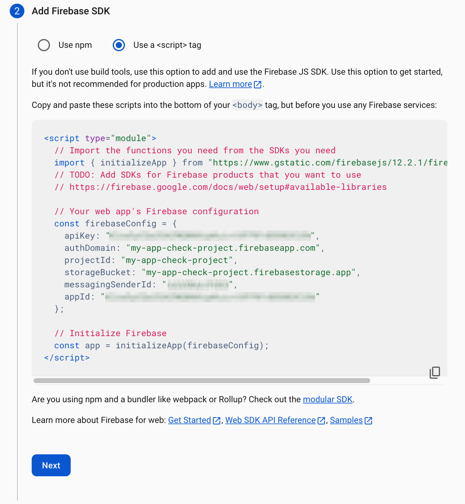 Tag script da includere nella pagina.
