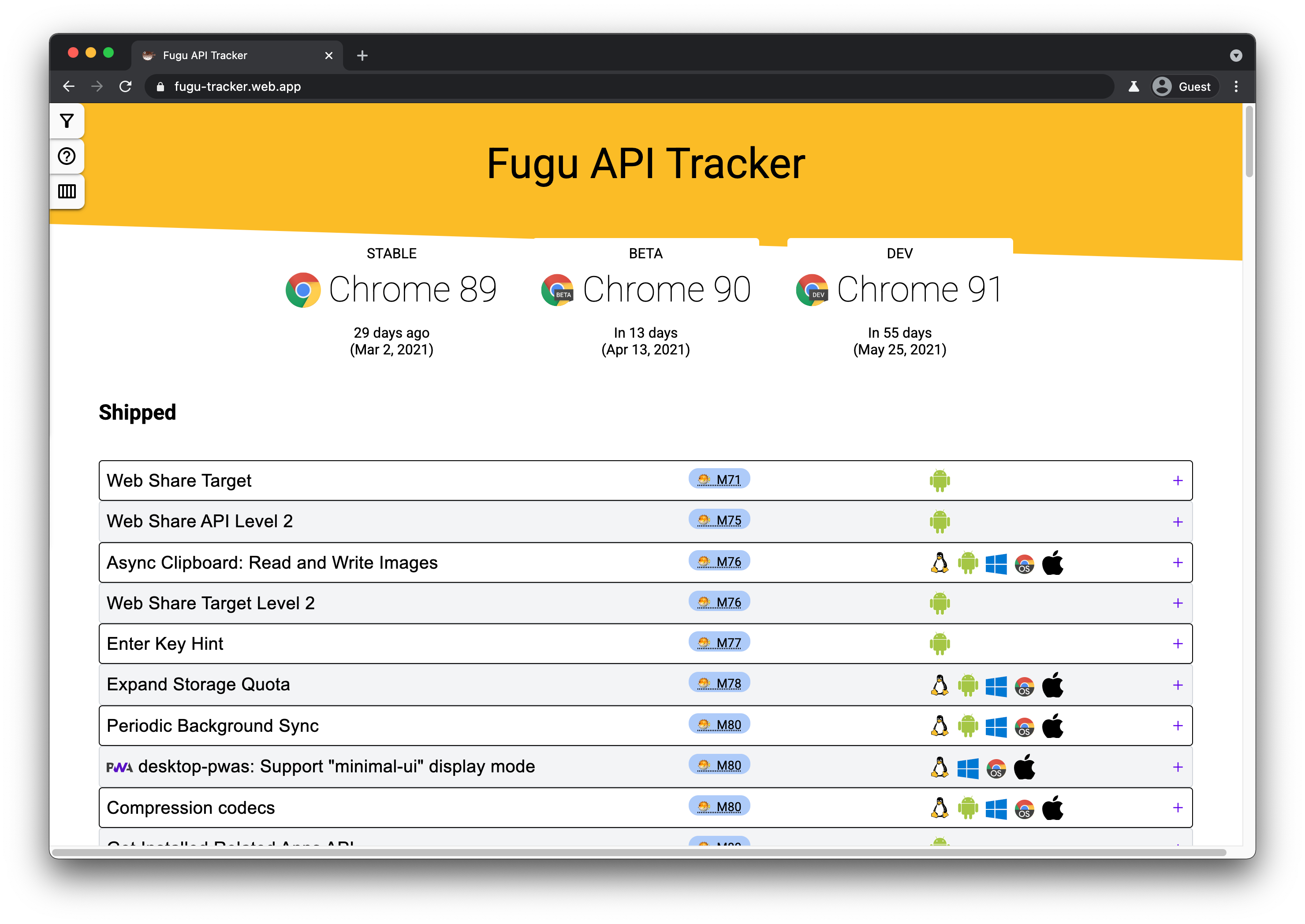 Site Web de suivi de l&#39;API Fugu