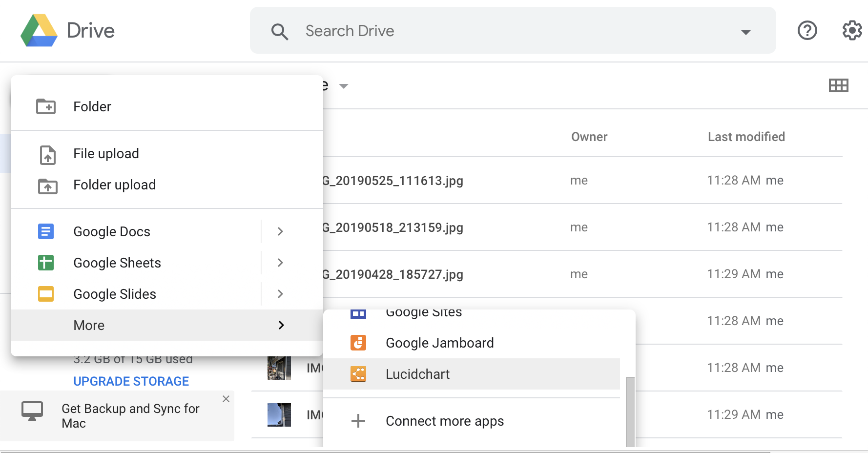Google Drive के यूज़र इंटरफ़ेस (यूआई) का नया बटन.