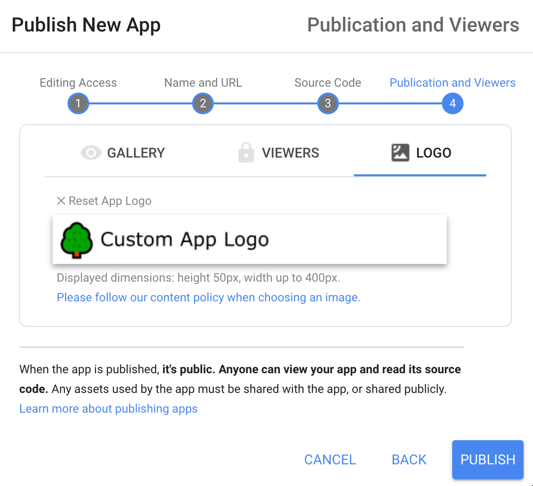 Publish an App, Publication Details