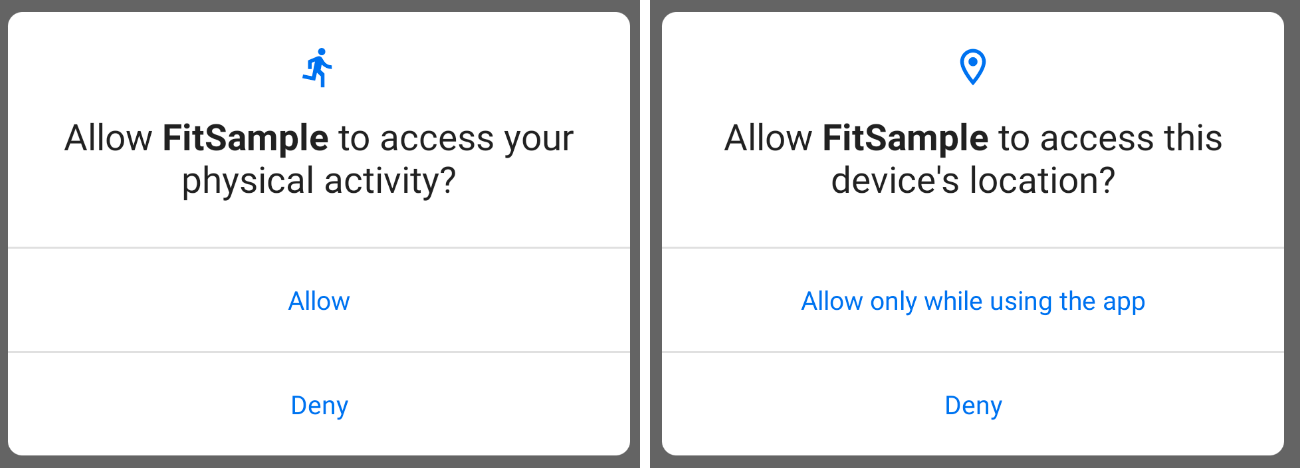 مثال على شاشة طلب الموافقة على أذونات Android