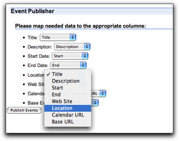 Screen capture of mapping fields