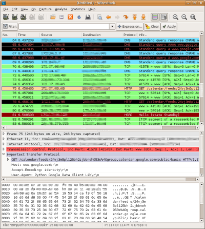 Screen capture of Wireshark