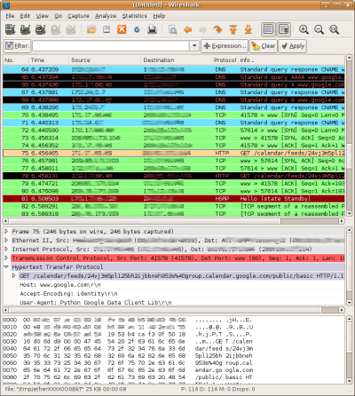 Wireshark&#39;ın ekran görüntüsü