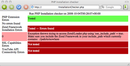 screenshot output del controllo di installazione di php