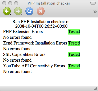 php इंस्टॉलेशन चेकर आउटपुट स्क्रीनशॉट