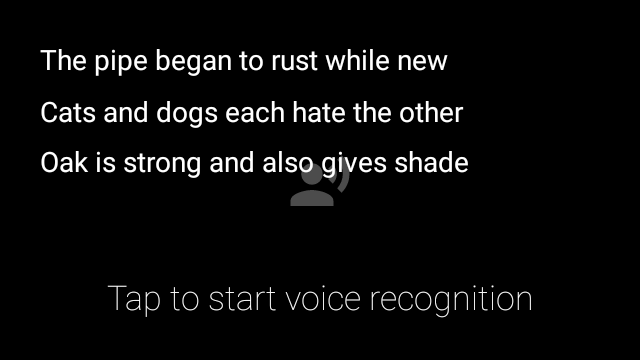 Pantalla principal de la app de Reconocimiento de voz con resultados