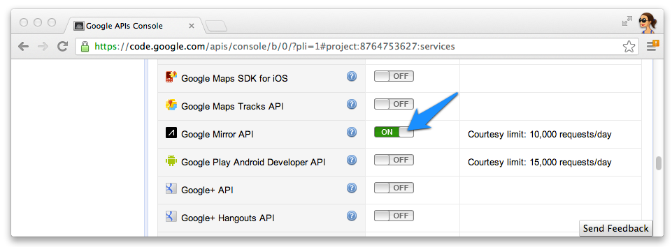 Google API Konsolu&#39;ndaki Google Mirror API