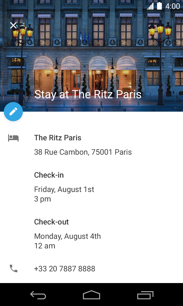 Hotel Reservation Event in Google Calendar