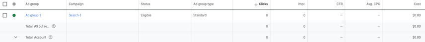 UI Google Ads : écran &quot;Groupes d&#39;annonces&quot;