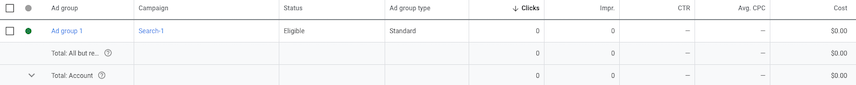 Écran &quot;Groupes d&#39;annonces&quot; de l&#39;UI Google Ads
