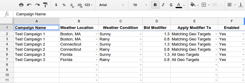 Spreadsheet screenshot, sheet one