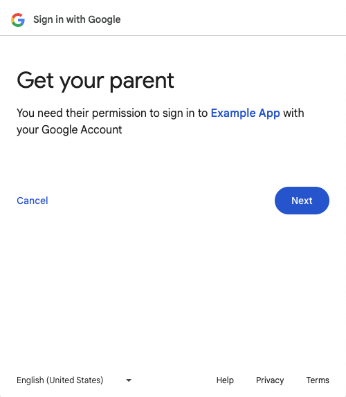 Get parent to approve sign in page