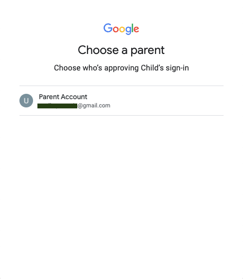 Choose a parent to approve sign in page