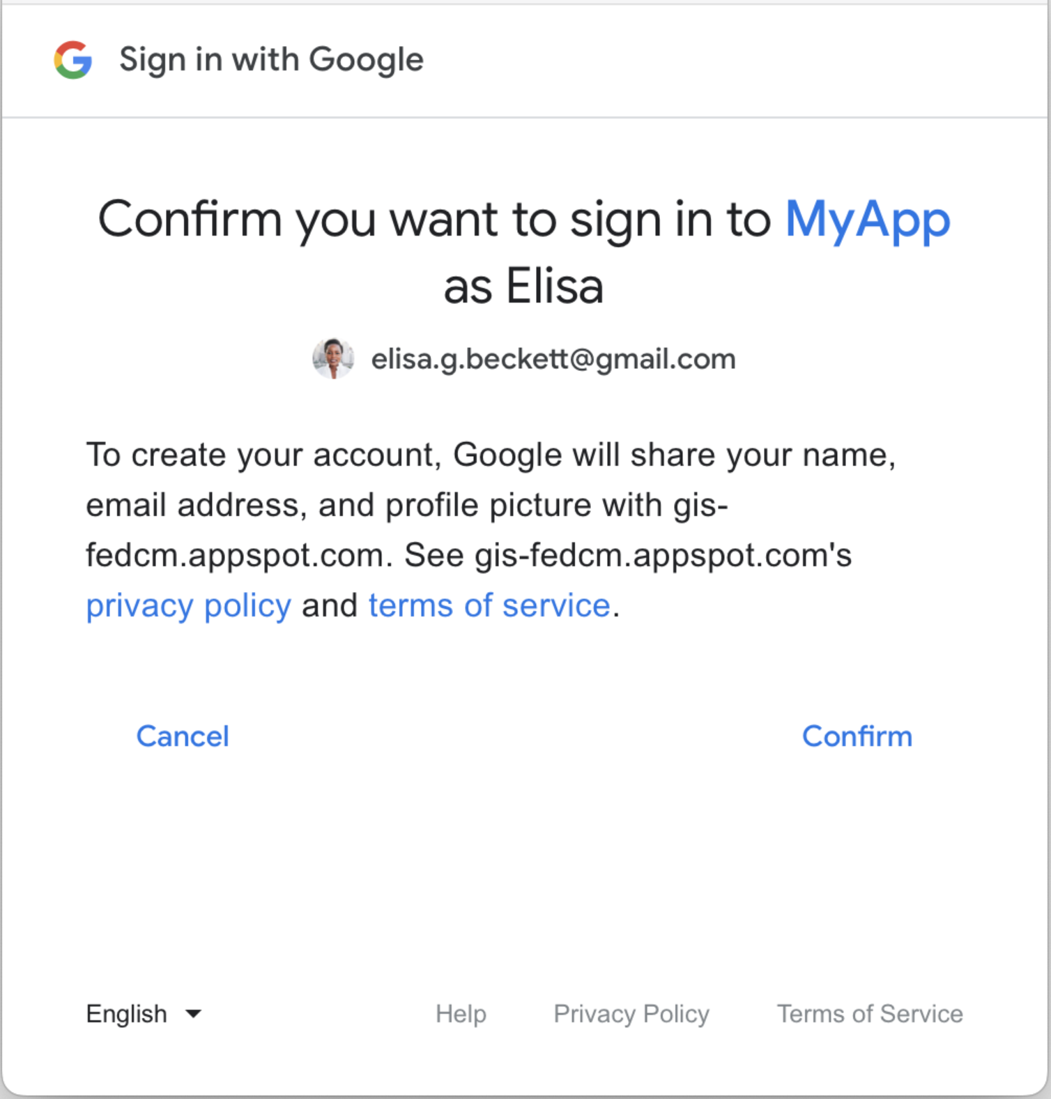 Sign in with Google button consent and sign-in.