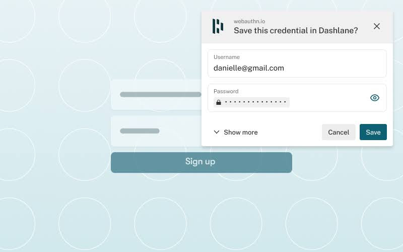 Dashlane prompt asking to save password from password field.
