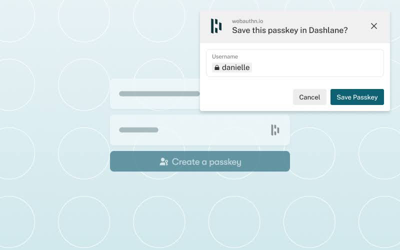 ユーザー名フィールドから Dashlane にパスキーを保存するよう求める Dashlane プロンプト