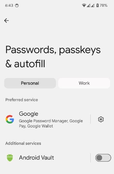 Gli utenti possono scegliere un fornitore di passkey nelle Impostazioni di sistema di Android