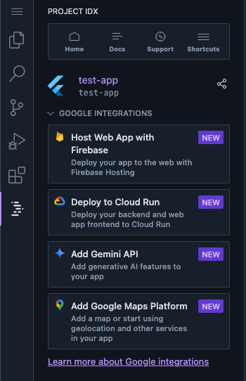 Image of the Google Integrations panel