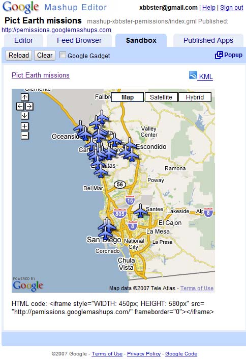 Picar mashup do Google Earth no sandbox