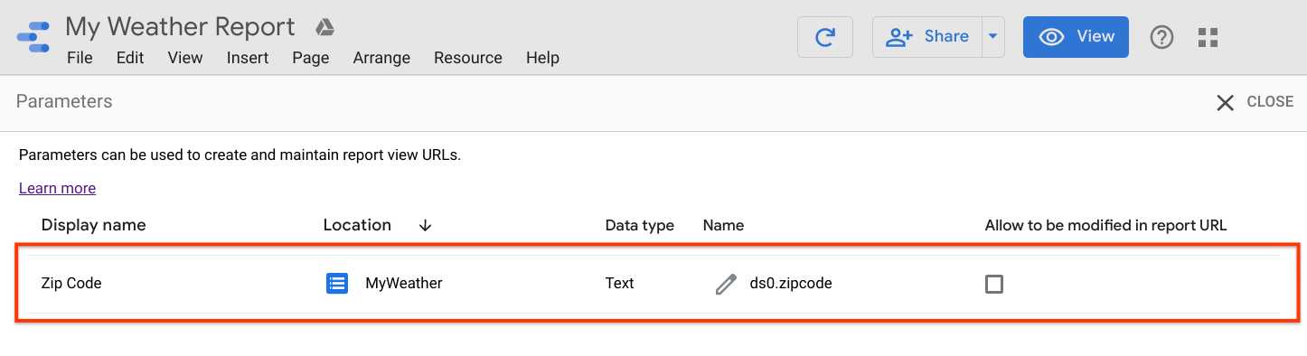 Only the Zip code parameter is able to be modified