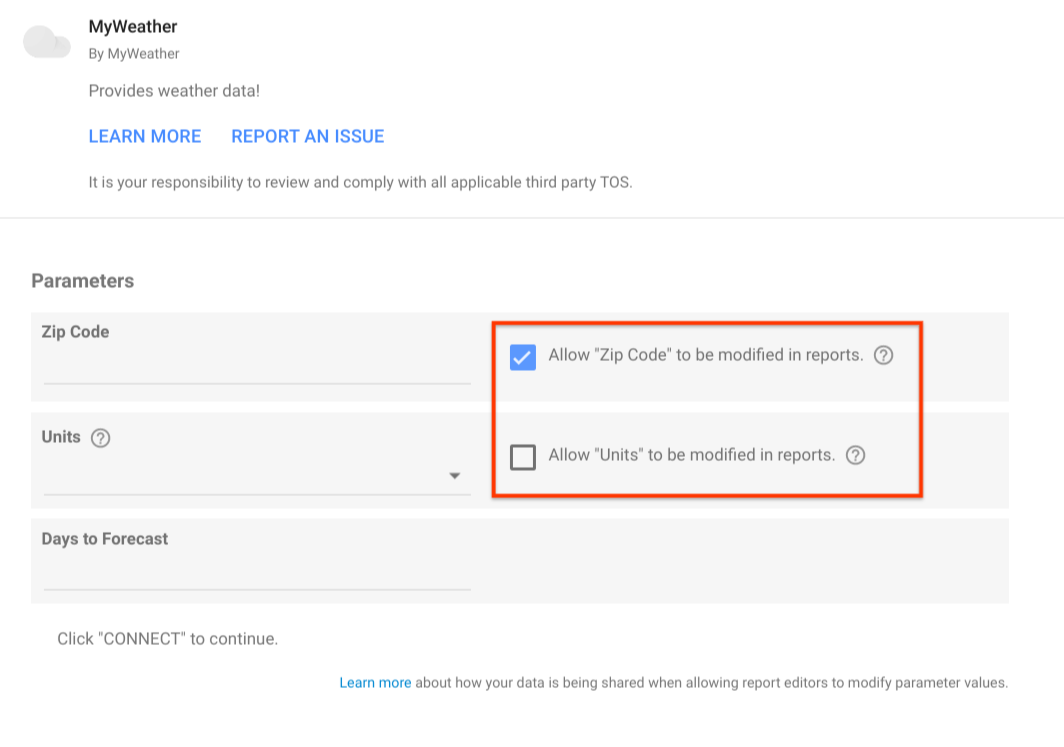 Zip code parameter enabled