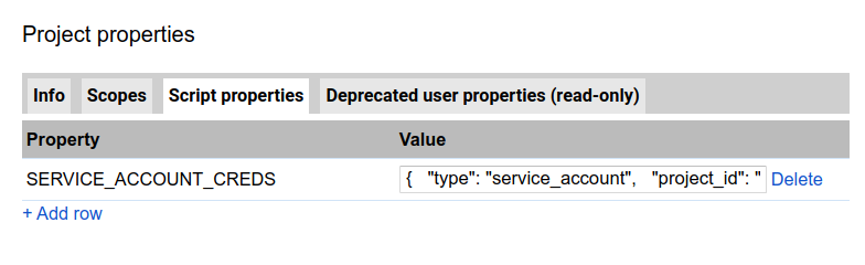 Enregistrer des clés de compte de service dans les propriétés de script