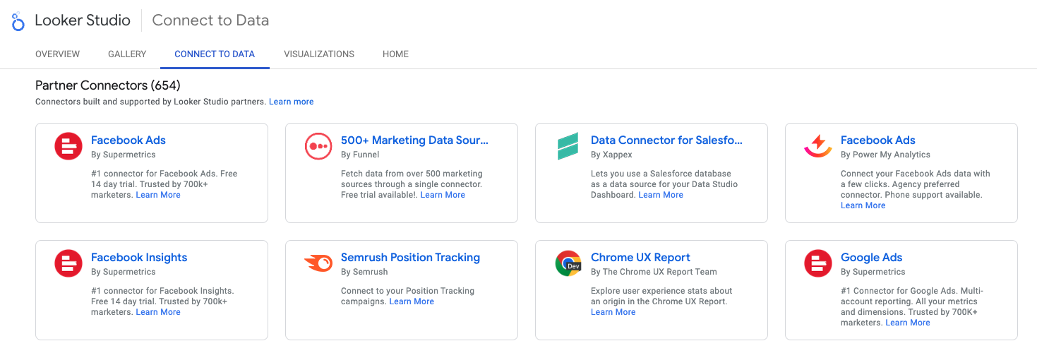 Галерея соединителей Looker Studio