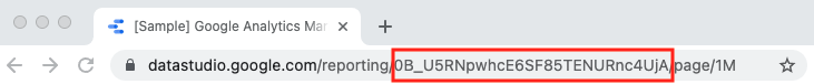 Barre d&#39;adresse du navigateur affichant l&#39;URL d&#39;un rapport Looker Studio.
            L&#39;ID du rapport est mis en surbrillance.