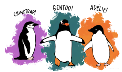 Três espécies de pinguins
diferentes.