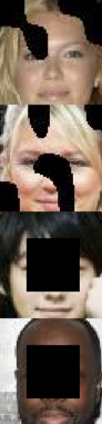 이미지 4개 각 이미지는 검은색으로 대체된 일부 영역이 있는 얼굴 사진입니다.