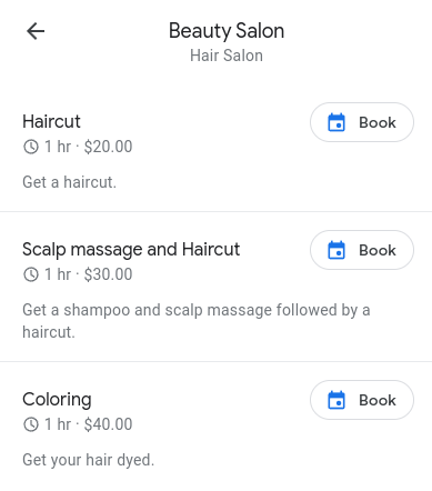 Reihenfolge der Dienstleistungen: Haarschnitt, Massage auf der Kopfhaut und Haarschnitt, Färben.